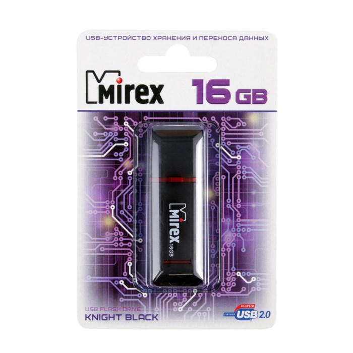 Флешка Mirex KNIGHT BLACK, 16 Гб, USB2.0, чт до 25 Мб/с, зап до 15 Мб/с, черная - фото 51365084