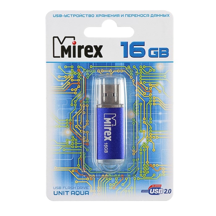 Флешка Mirex UNIT AQUA, 16 Гб, USB2.0, чт до 25 Мб/с, зап до 15 Мб/с, синяя - фото 51365090