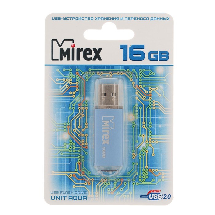 Флешка Mirex UNIT AQUA, 16 Гб, USB2.0, чт до 25 Мб/с, зап до 15 Мб/с, синяя - фото 51365092