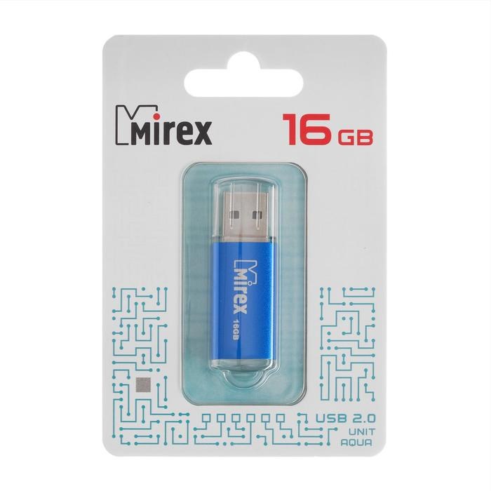 Флешка Mirex UNIT AQUA, 16 Гб, USB2.0, чт до 25 Мб/с, зап до 15 Мб/с, синяя - фото 51365093