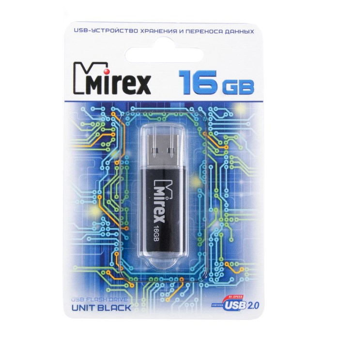 Флешка Mirex UNIT BLACK, 16 Гб, USB2.0, чт до 25 Мб/с, зап до 15 Мб/с, черная - фото 51365096