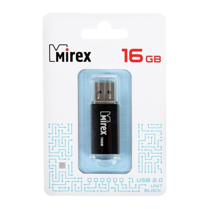 Флешка Mirex UNIT BLACK, 16 Гб, USB2.0, чт до 25 Мб/с, зап до 15 Мб/с, черная - фото 51365098