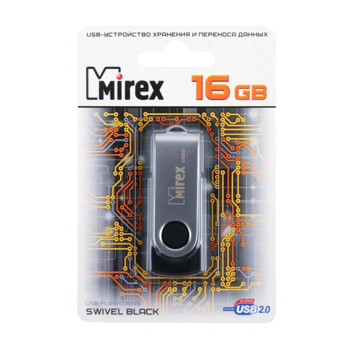 Флешка Mirex SWIVEL BLACK, 16 Гб, USB2.0, чт до 25 Мб/с, зап до 15 Мб/с, черная - фото 51365101