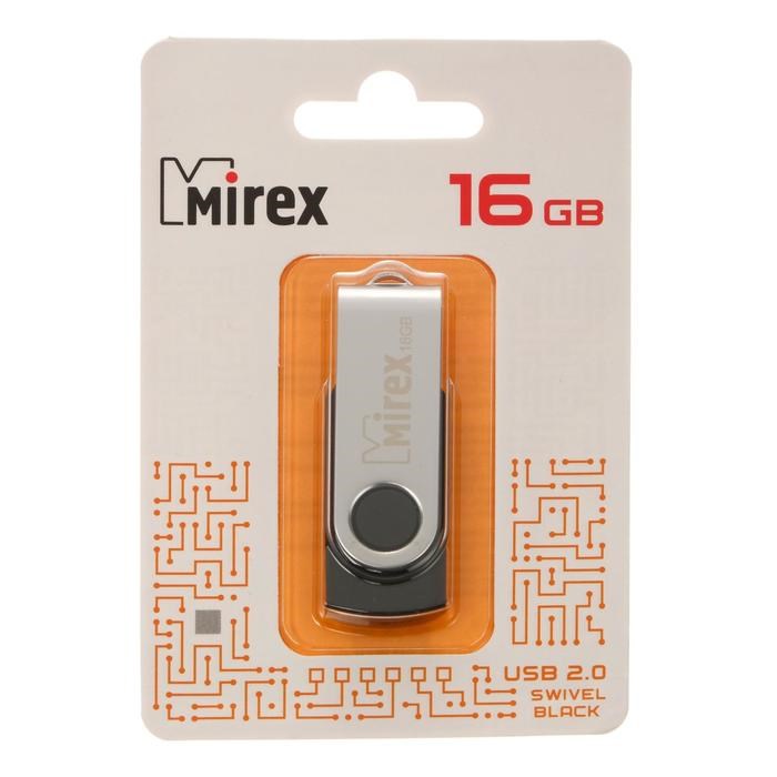 Флешка Mirex SWIVEL BLACK, 16 Гб, USB2.0, чт до 25 Мб/с, зап до 15 Мб/с, черная - фото 51365103