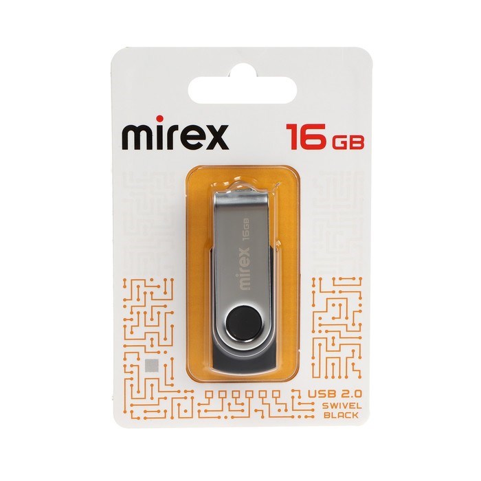 Флешка Mirex SWIVEL BLACK, 16 Гб, USB2.0, чт до 25 Мб/с, зап до 15 Мб/с, черная - фото 51365105