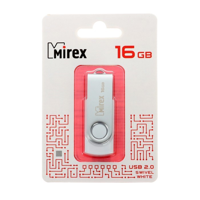 Флешка Mirex SWIVEL WHITE, 16 Гб, USB2.0, чт до 25 Мб/с, зап до 15 Мб/с, белая - фото 51365111