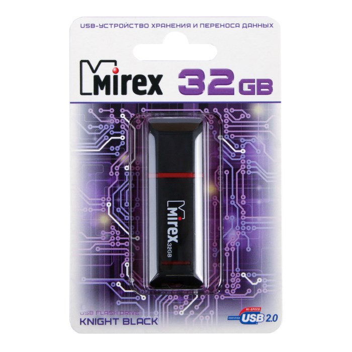 Флешка Mirex KNIGHT BLACK, 32 Гб, USB2.0, чт до 25 Мб/с, зап до 15 Мб/с, черная - фото 51365114