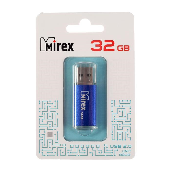 Флешка Mirex UNIT AQUA, 32 Гб, USB2.0, чт до 25 Мб/с, зап до 15 Мб/с, синяя - фото 51365119