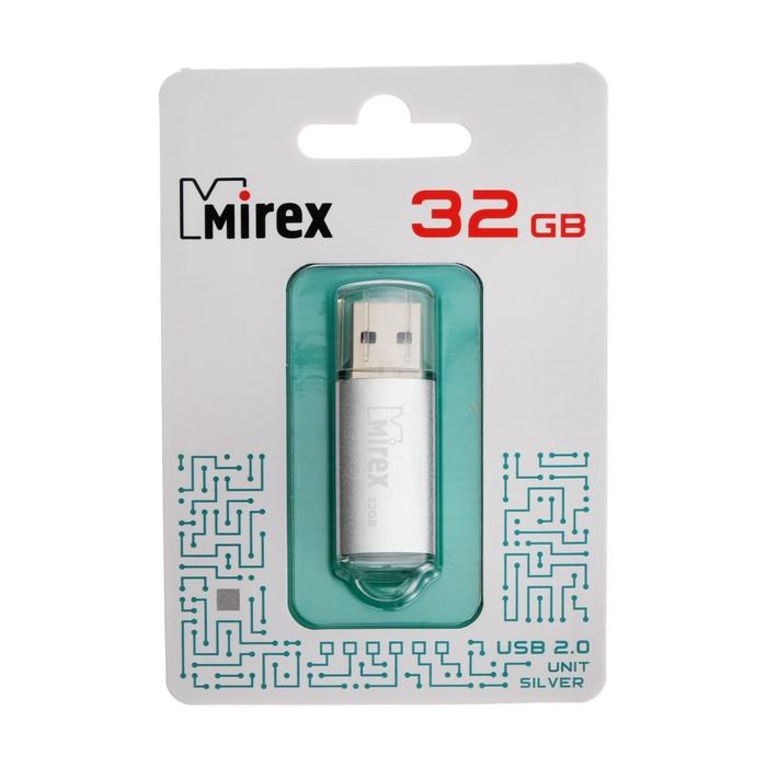 Флешка Mirex UNIT SILVER, 32 Гб, USB2.0, чт до 25 Мб/с, зап до 15 Мб/с, серебристая - фото 51365122