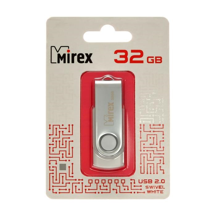 Флешка Mirex SWIVEL WHITE, 32 Гб, USB2.0, чт до 25 Мб/с, зап до 15 Мб/с, белая - фото 51365127