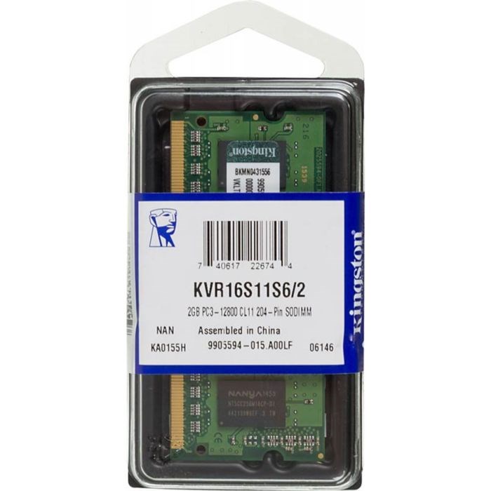 Память DDR3 2Gb 1600MHz Kingston KVR16S11S6/2 RTL PC3-12800 CL11 SO-DIMM 204-pin 1.5В - фото 51365396