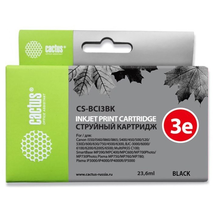 Картридж струйный Cactus CS-BCI3BK черный для Canon BJC-3000/6000/6100/6200/6200S/S400/S450/i560/i56 - фото 51365509