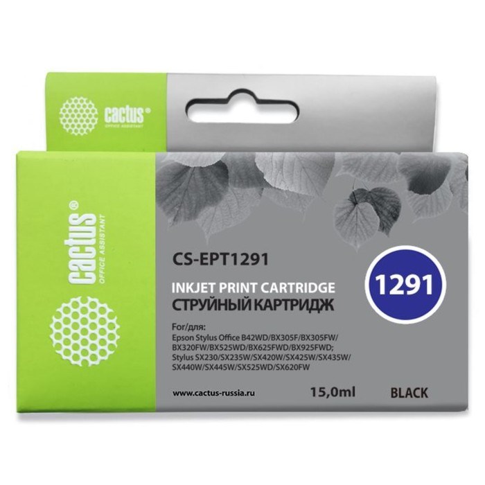 Картридж струйный Cactus CS-EPT1291 черный для Epson Stylus Office B42/BX305/BX305F/BX320/BX525/BX62 - фото 51365574