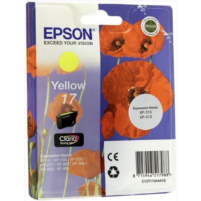 Картридж струйный Epson C13T17044A10 желтый для Epson XP33/203/303 (150стр.) - фото 51365778