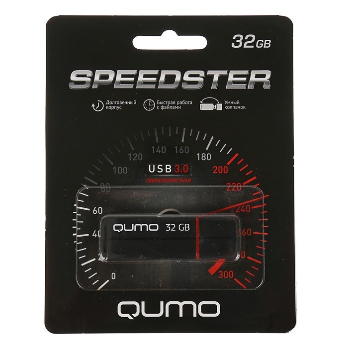 Флешка Qumo Speedster 3.0, 32 Гб, USB3.0, чт до 140 Мб/с, зап до 40 Мб/с, черная - фото 51366299