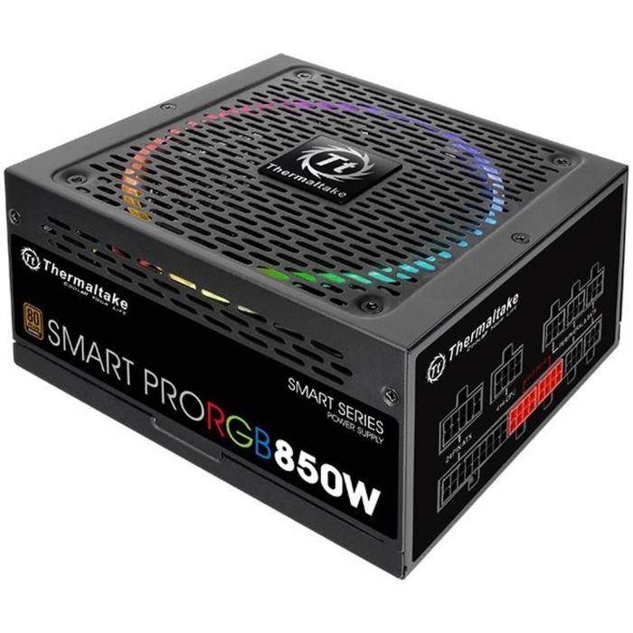 Блок питания Thermaltake ATX 850W SMART PRO RGB 80+ bronze APFC 140mm color LED 9xSATA RTL - фото 51366452