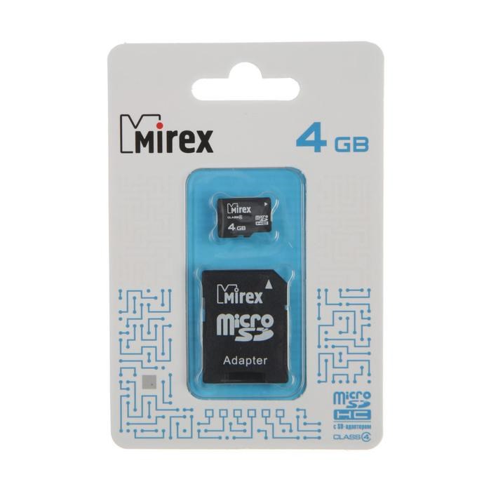 Карта памяти Mirex microSD, 4 Гб, SDHC, класс 4, с адаптером SD - фото 51366983