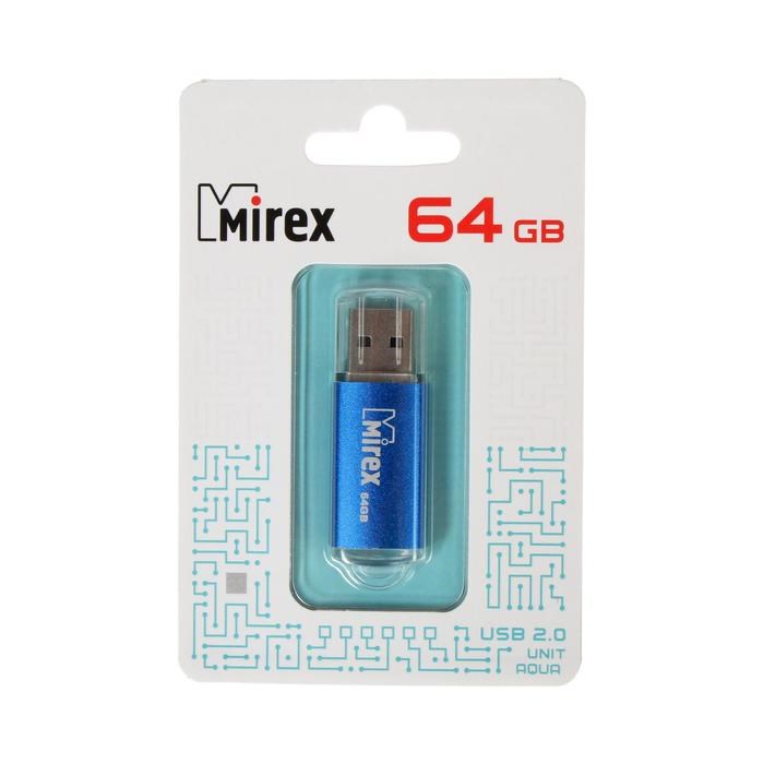 Флешка Mirex UNIT AQUA, 64 Гб, USB2.0, чт до 25 Мб/с, зап до 15 Мб/с, синяя - фото 51366991