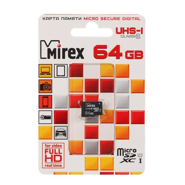 Карта памяти Mirex microSD, 64 Гб, SDXC, UHS-I, класс 10 - фото 51366994