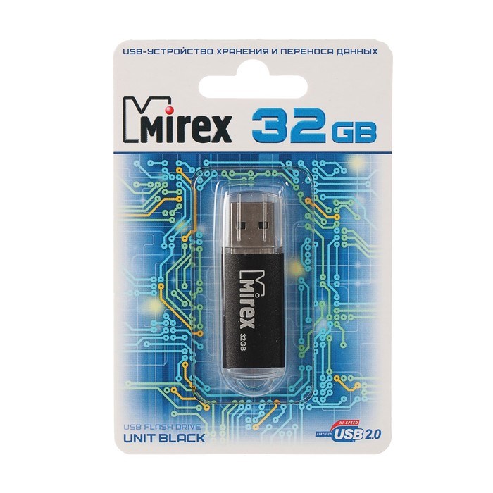 Флешка Mirex UNIT BLACK, 32 Гб, USB2.0, чт до 25 Мб/с, зап до 15 Мб/с, черная - фото 51367007