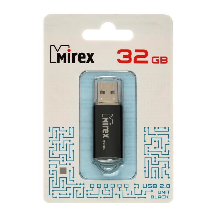 Флешка Mirex UNIT BLACK, 32 Гб, USB2.0, чт до 25 Мб/с, зап до 15 Мб/с, черная - фото 51367009