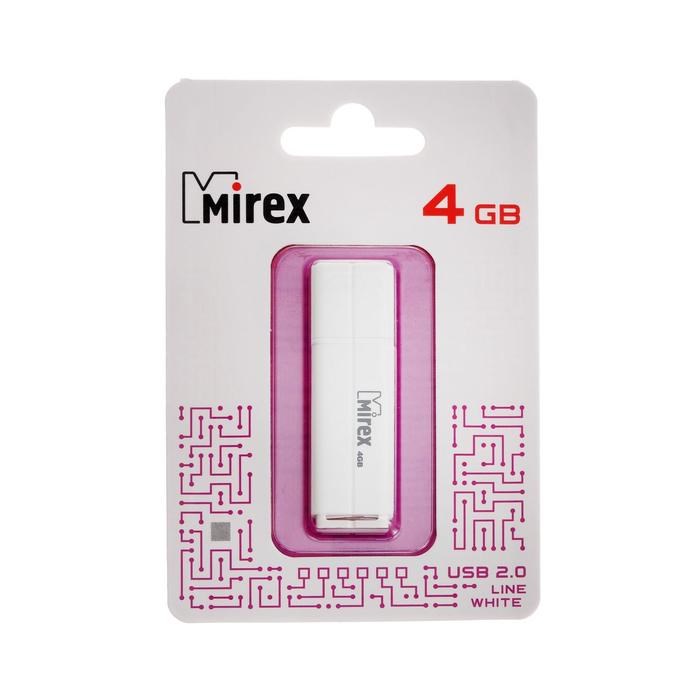 Флешка Mirex LINE WHITE, 4 Гб, USB2.0, чт до 25 Мб/с, зап до 15 Мб/с, белая - фото 51367013