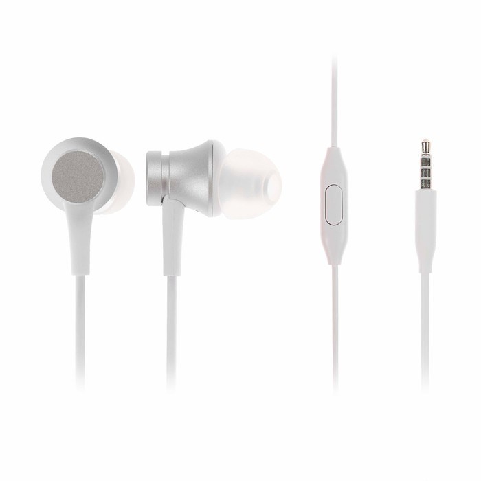 Наушники Xiaomi Mi In-Ear Basic ZBW4355TY, вакуумные, микрофон, 93дБ, 3.5мм,1.25м,серебряные - фото 51367096