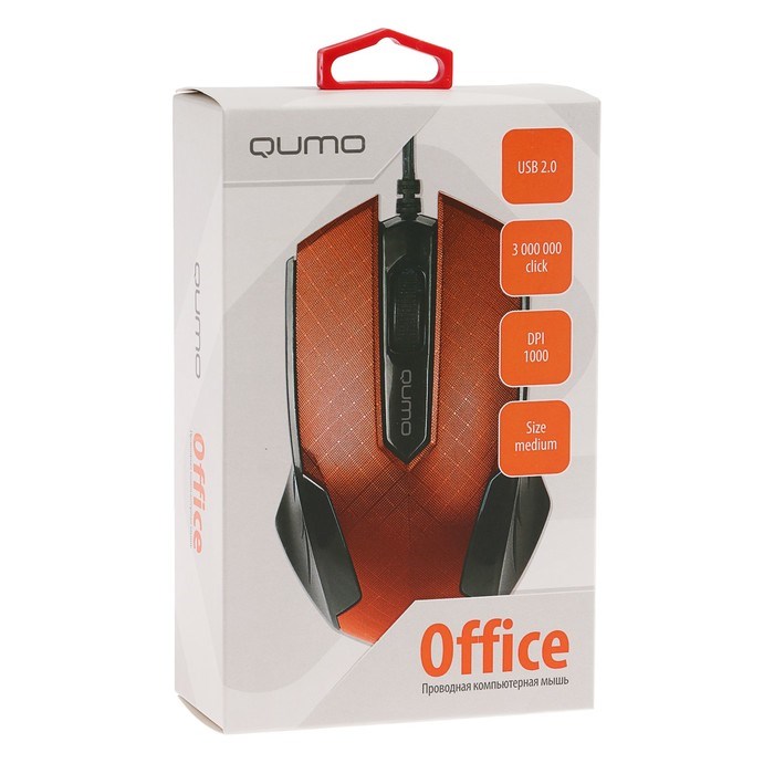 Мышь Qumo M14 Office, проводная, оптическая, 3 кнопки, 1000 dpi, USB, красная - фото 51367152