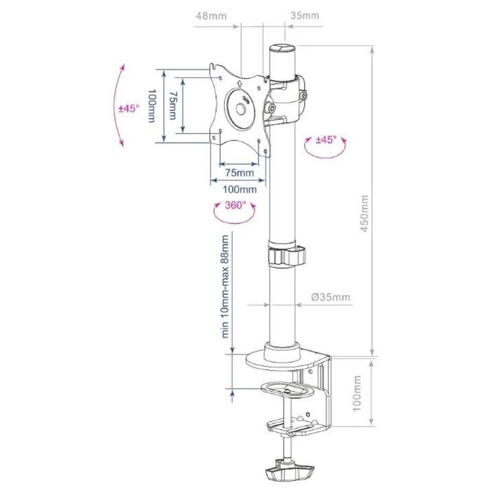 Кронштейн ARM Media LCD-T41, для 1-го монитора, наклонно-поворотный,15"-32",до 10 кг,черный - фото 51367298