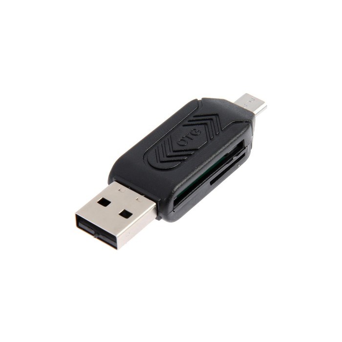 Картридер-OTG Luazon LNCR-001, подключение microUSB и USB, слоты SD microSD, черный - фото 51367416