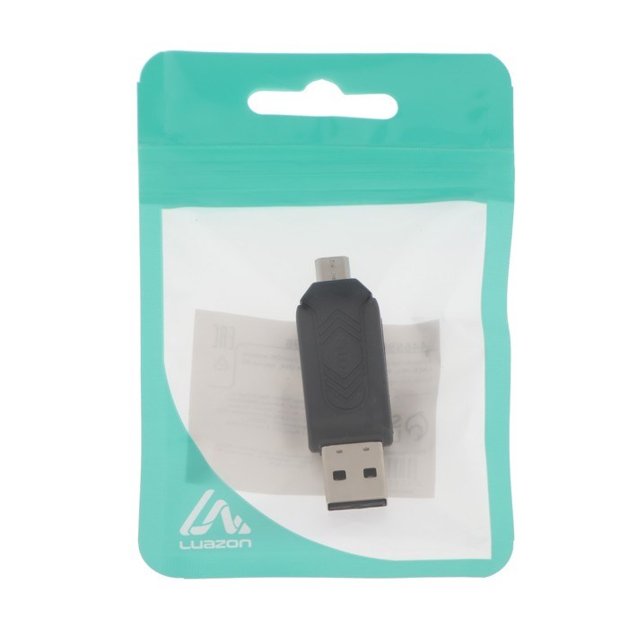 Картридер-OTG Luazon LNCR-001, подключение microUSB и USB, слоты SD microSD, черный - фото 51367418