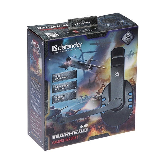 Наушники Defender Warhead G-160, игровые, микрофон, 3.5 мм, 2.5 м, черно-синий - фото 51367437