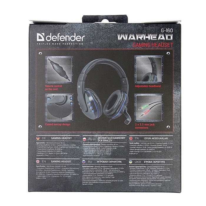 Наушники Defender Warhead G-160, игровые, микрофон, 3.5 мм, 2.5 м, черно-синий - фото 51367438