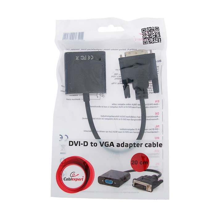 Адаптер Cablexpert A-DVID-VGAF-01, DVI 25(m)-VGA(f), кабель 0.2 м, черный - фото 51367456