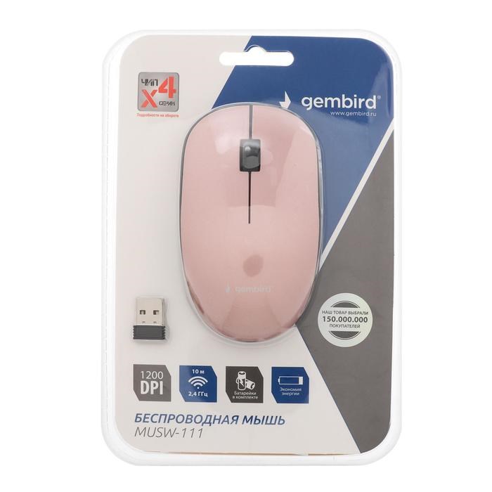 Мышь Gembird MUSW-111-RG, беспроводная,оптическая, 1200 dpi, 1xAA, USB, цвет розовое золото - фото 51367655