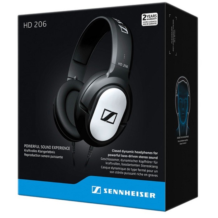 Наушники Sennheiser HD 206, накладные, 3м, проводные, черно-серебристые - фото 51368124