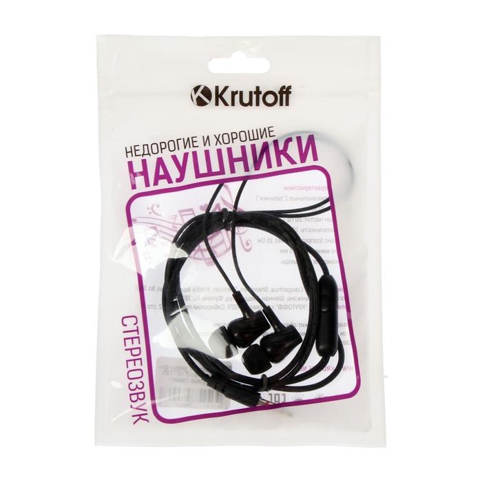 Наушники Krutoff HF-T83, вакуумные, микрофон, 106 дБ, 16 Ом, 1 м, черные - фото 51368654