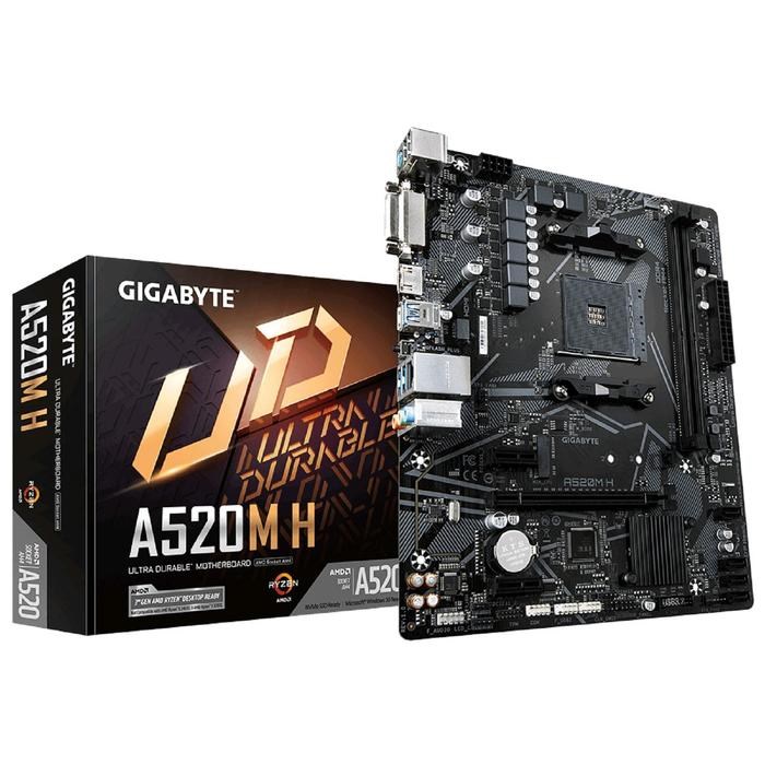 Материнская плата Gigabyte A520M H, AM4, A520, 2xDDR4, DVI, HDMI, mATX - фото 51369033