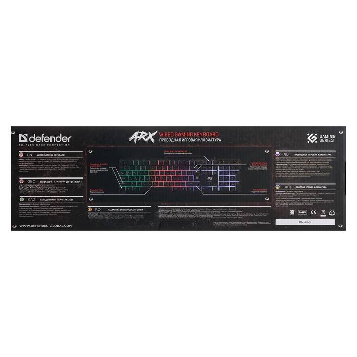 Клавиатура Defender Arx GK-196L, игровая, проводная, подсветка, 104 клавиши, USB, чёрная - фото 51369269