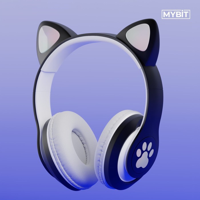 Наушники-Кошки MYBIT W-32, беспроводные, MIC, BT 5.0, AUX, microSD, MP3, 400 мАч, черные - фото 51371624