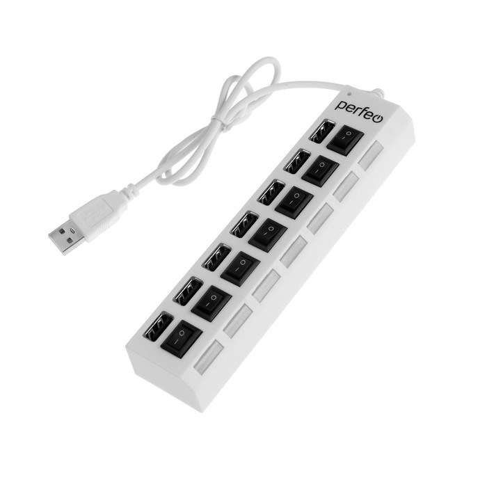 Разветвитель USB (Hub) Perfeo H033, 7 портов, USB 2.0, белый - фото 51371819