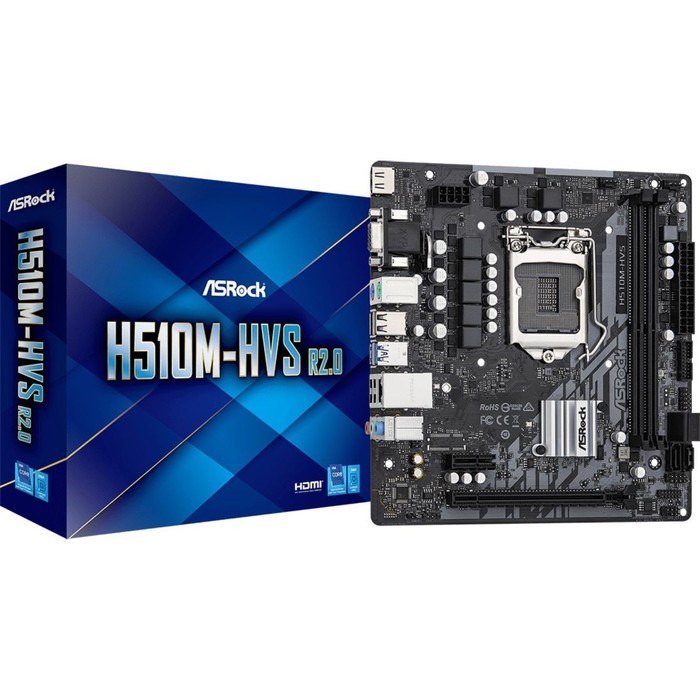 Материнская плата Asrock H510M-HVS R2.0, LGA1200, H410, 2xDDR4, VGA, HDMI, mATX - фото 51372020