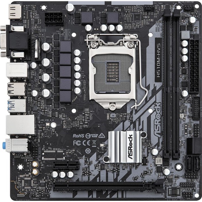 Материнская плата Asrock H510M-HVS R2.0, LGA1200, H410, 2xDDR4, VGA, HDMI, mATX - фото 51372021