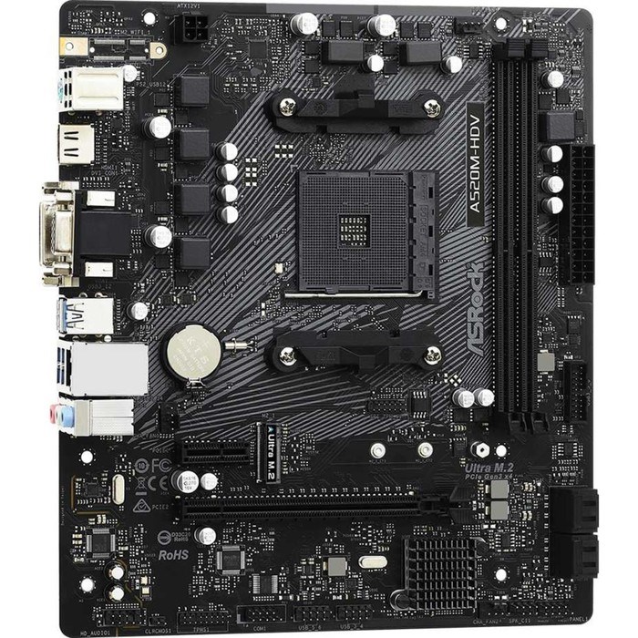 Материнская плата Asrock A520M-HDV, AM4, A520, 2xDDR4, VGA, DVI, HDMI, mATX - фото 51372060