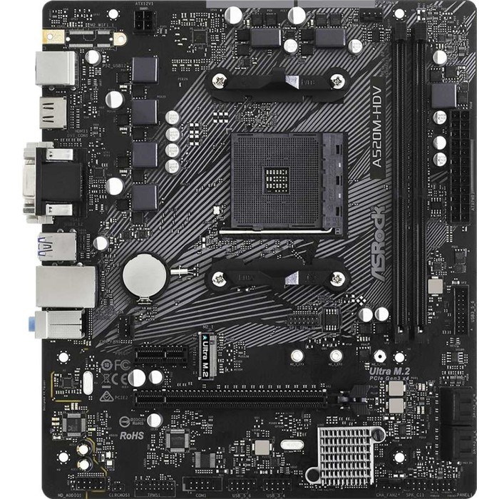 Материнская плата Asrock A520M-HDV, AM4, A520, 2xDDR4, VGA, DVI, HDMI, mATX - фото 51372062