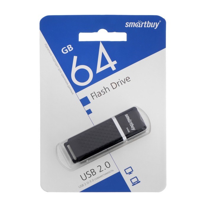 Флешка Smartbuy Quartz series Black, 64 Гб, USB 2.0, чт до 25 Мб/с, зап до 15 Мб/с, чёрная - фото 51372342