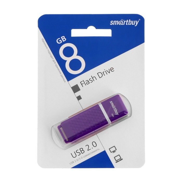 Флешка Smartbuy Quartz series Violet, 8 Гб, USB 2.0,чт до 25 Мб/с,зап до 15 Мб/с, фиолетовая - фото 51372345