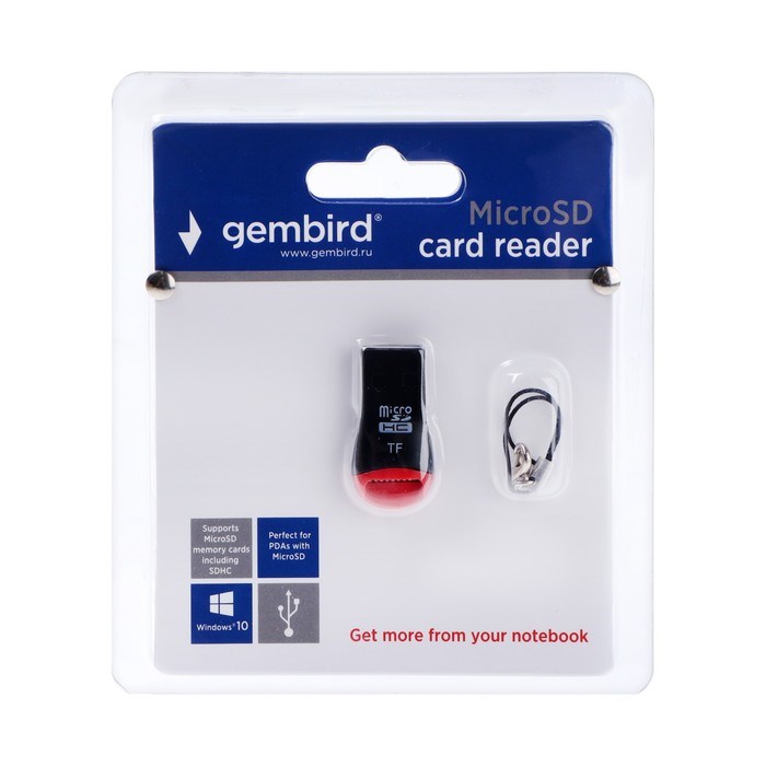 Кард-ридер Gembird FD2-MSD-1, USB/Micro SD, чёрный - фото 51373078