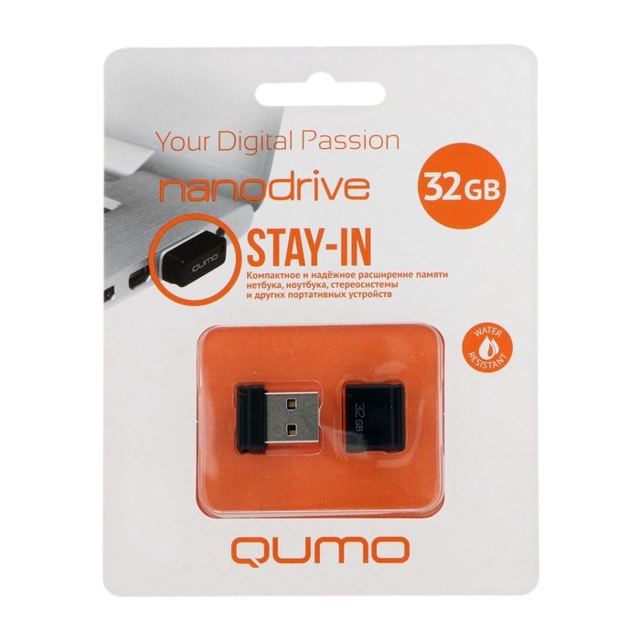 Флешка Qumo Nano Black, 32 Гб, USB2.0, черная - фото 51373317