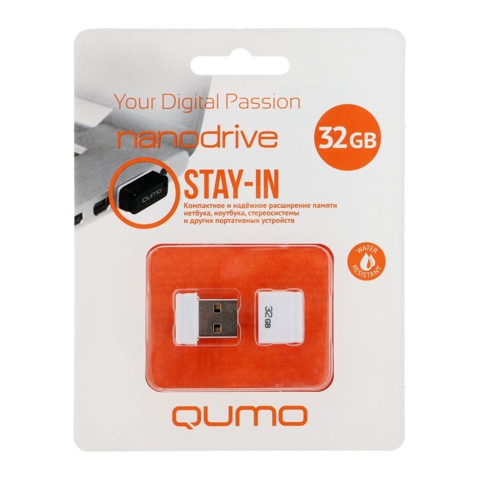 Флешка Qumo Nano Black, 32 Гб, USB2.0, белая - фото 51373320